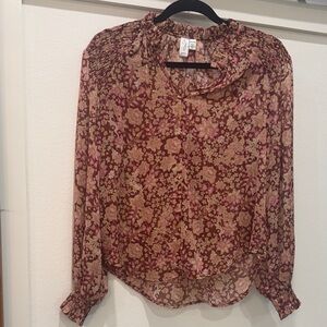 Joie Pink and Brown Floral Blouse